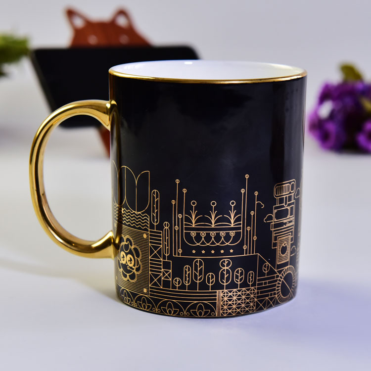 创意黑陶瓷马克水杯 公司活动礼品广告咖啡茶加logo