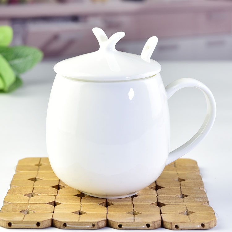 骨质瓷水杯 创意陶瓷马克杯咖啡杯带盖 可定制加logo