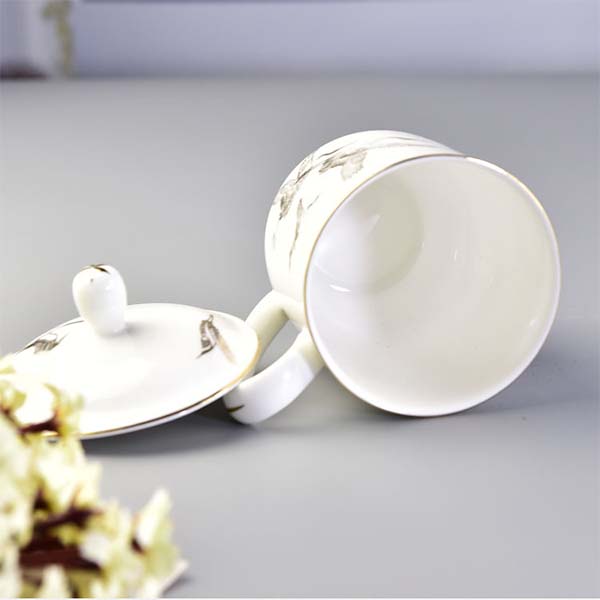 创意带盖陶瓷水杯 办公会议用茶杯 企业活动礼品杯