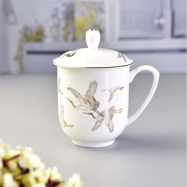 创意带盖陶瓷水杯 办公会议用茶杯 企业活动礼品杯